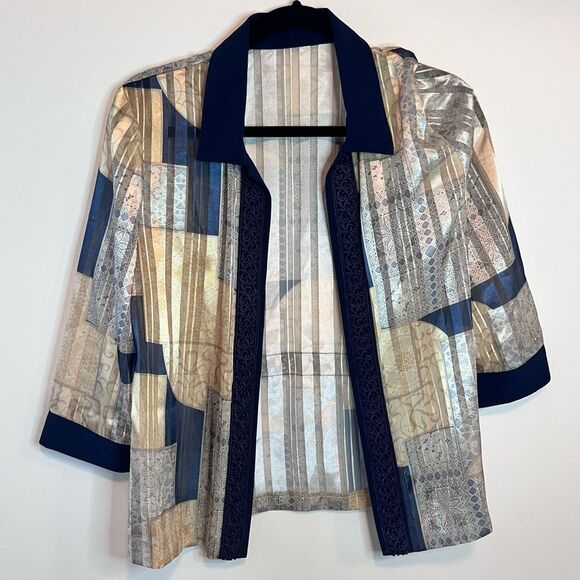 R & M Richards 3/4 Sleeve Embroidered Detailing Metallic Lace Cardigan Sz 10 - Picture 1 of 7